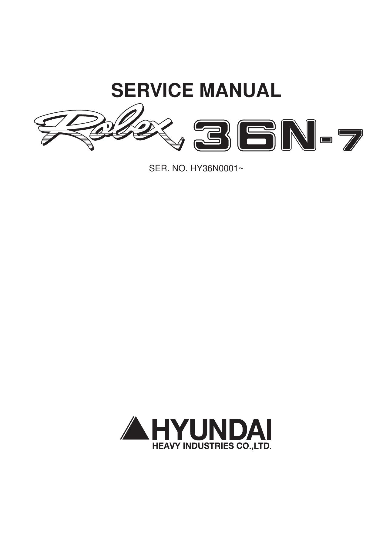 R36N-7 HYUNDAI ROBEX 36N-7, R36N-7 MINI Excavator Service Repair Manual